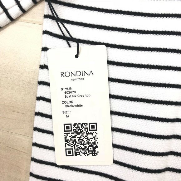 Rondina $195 Boat Neck Crop Knit Top Striped Black - Picture 9 of 12